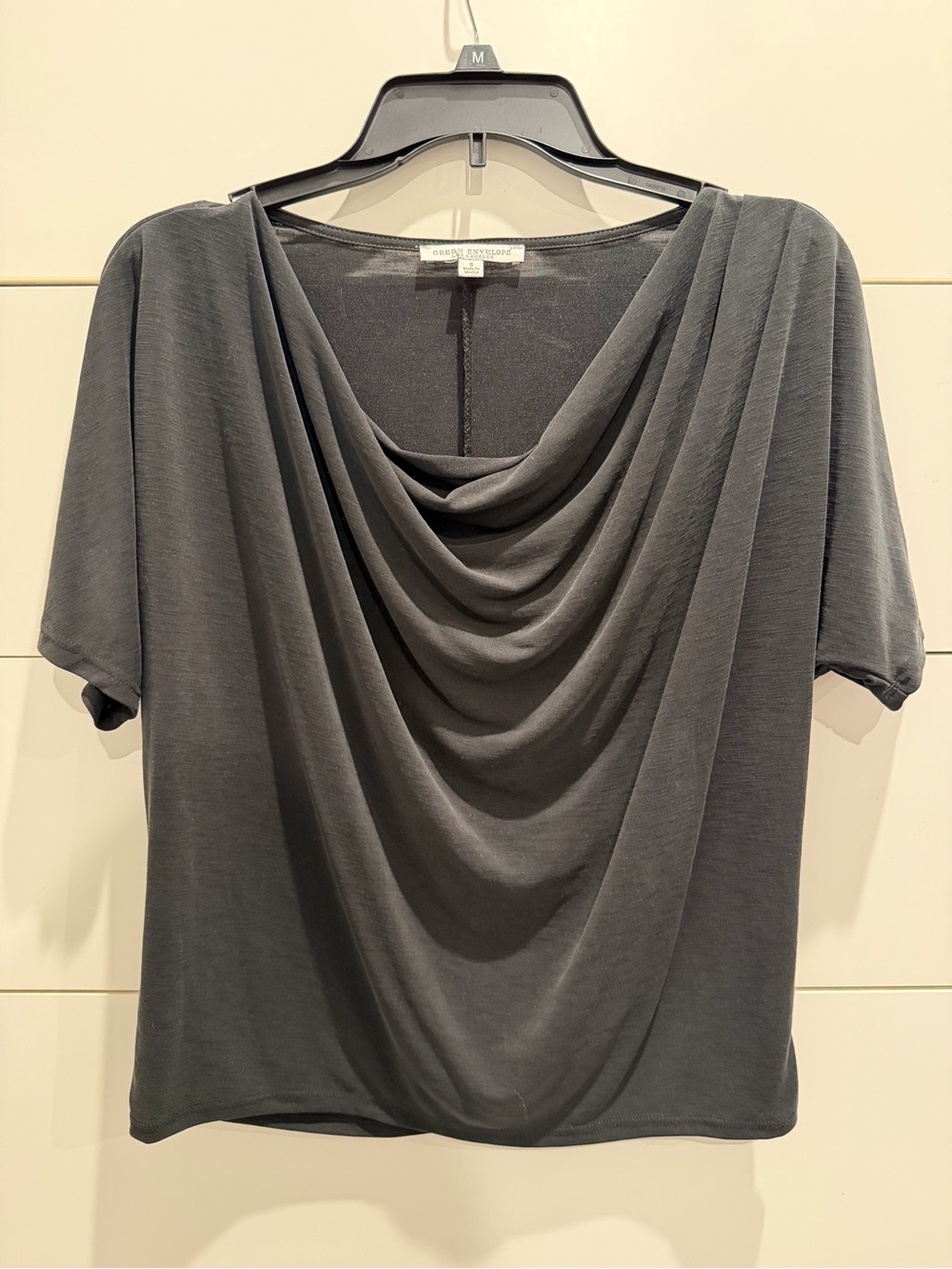 Green Envelope Charcoal Drape Cowl Neck Short Sleeve Top